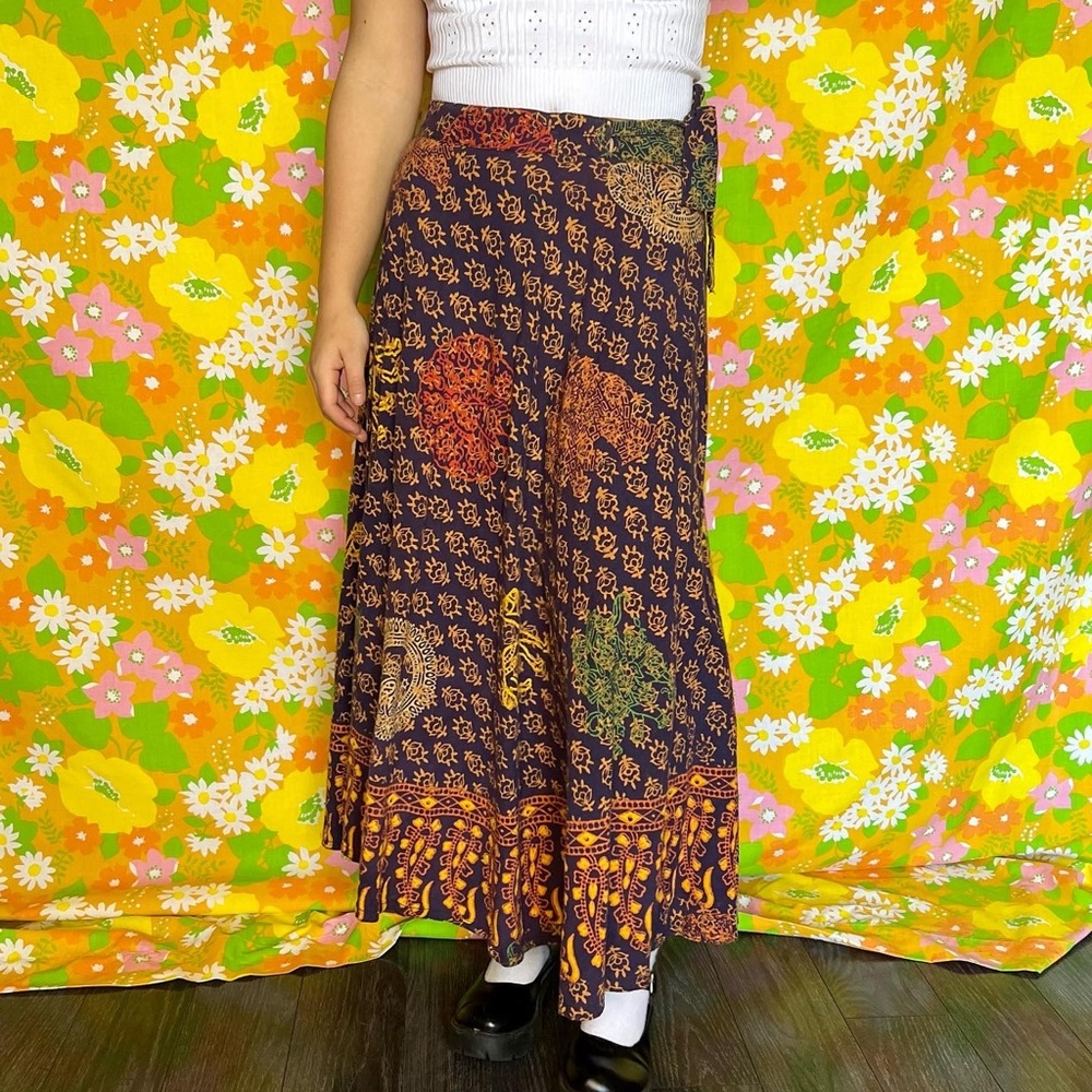 FA CHATTAL 100% cotton block printed wrap skirt size XS